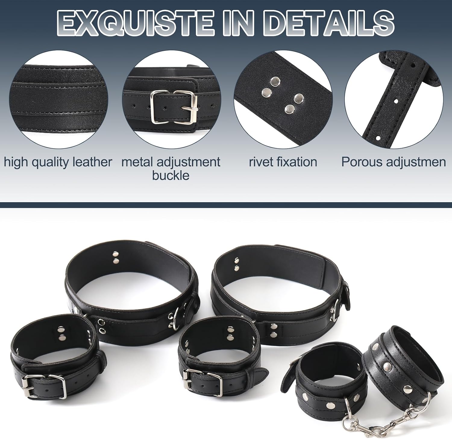 BDSM Kit de sujeción 3 en 1 – correas ajustables para muñeca, muslo y tobillo