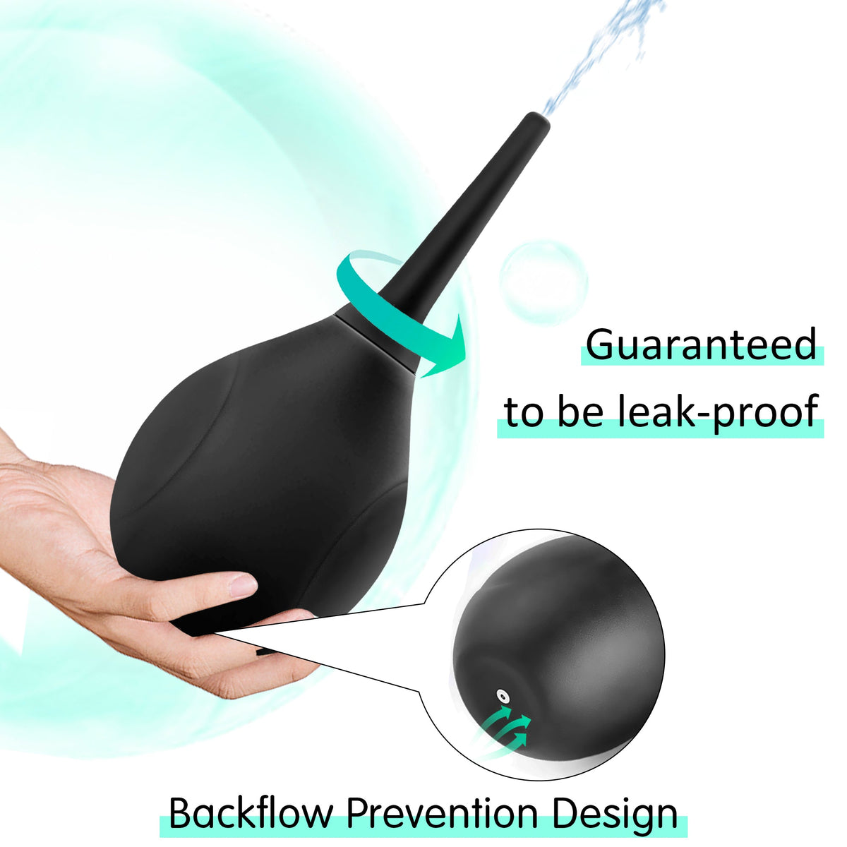 Bulbo de Enema de Silicona Negra con Boquilla Suave para Limpieza Anal y Comodidad