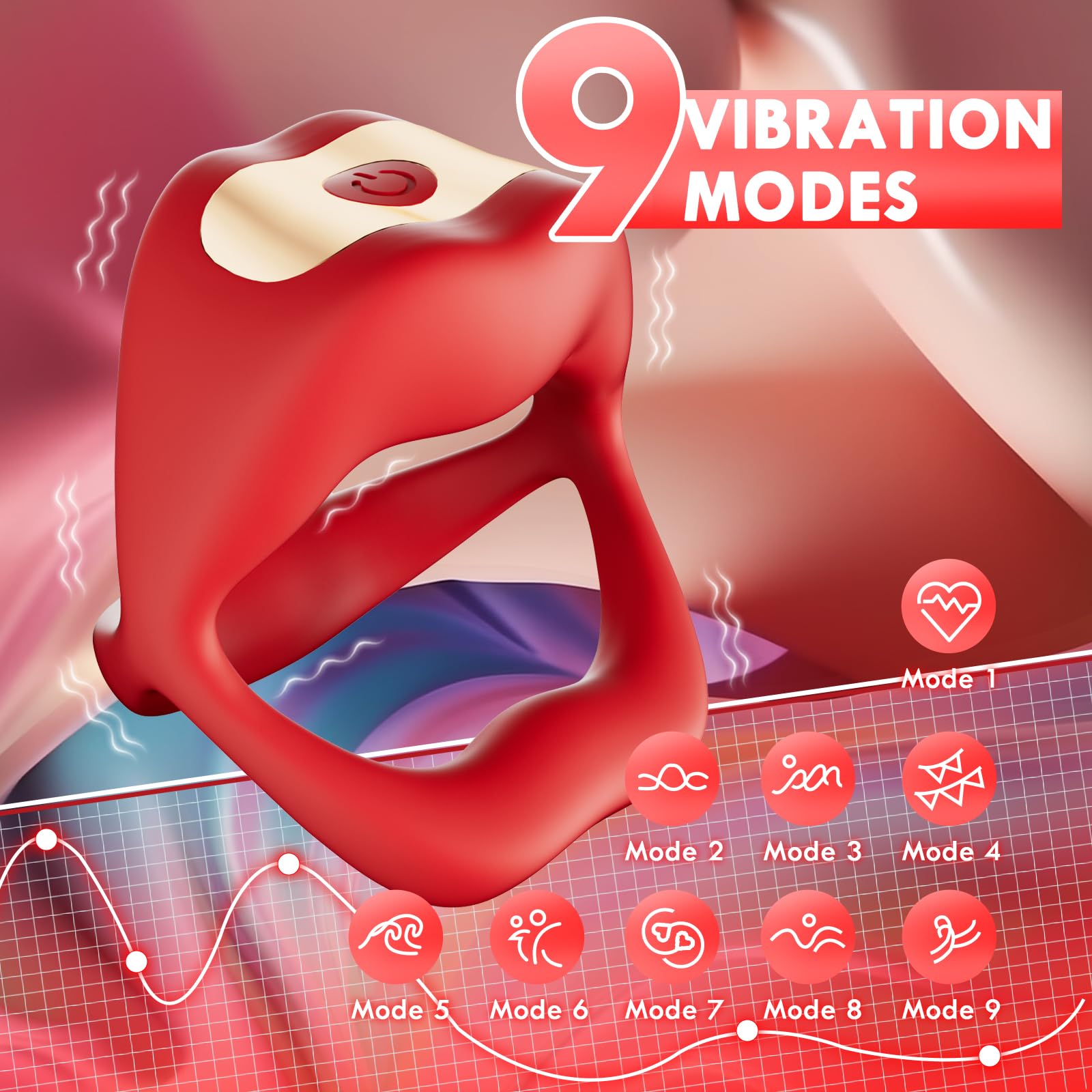 Anillo vibrador para el pene con diseño en forma de boca y control por app