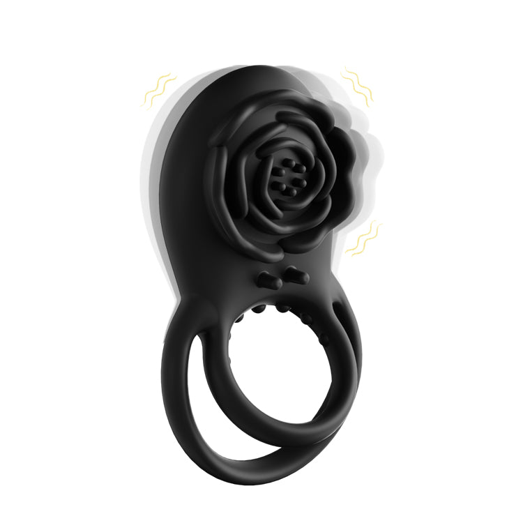 Anillo vibrador para pene Rosa Encantadora con estimulación clitoriana