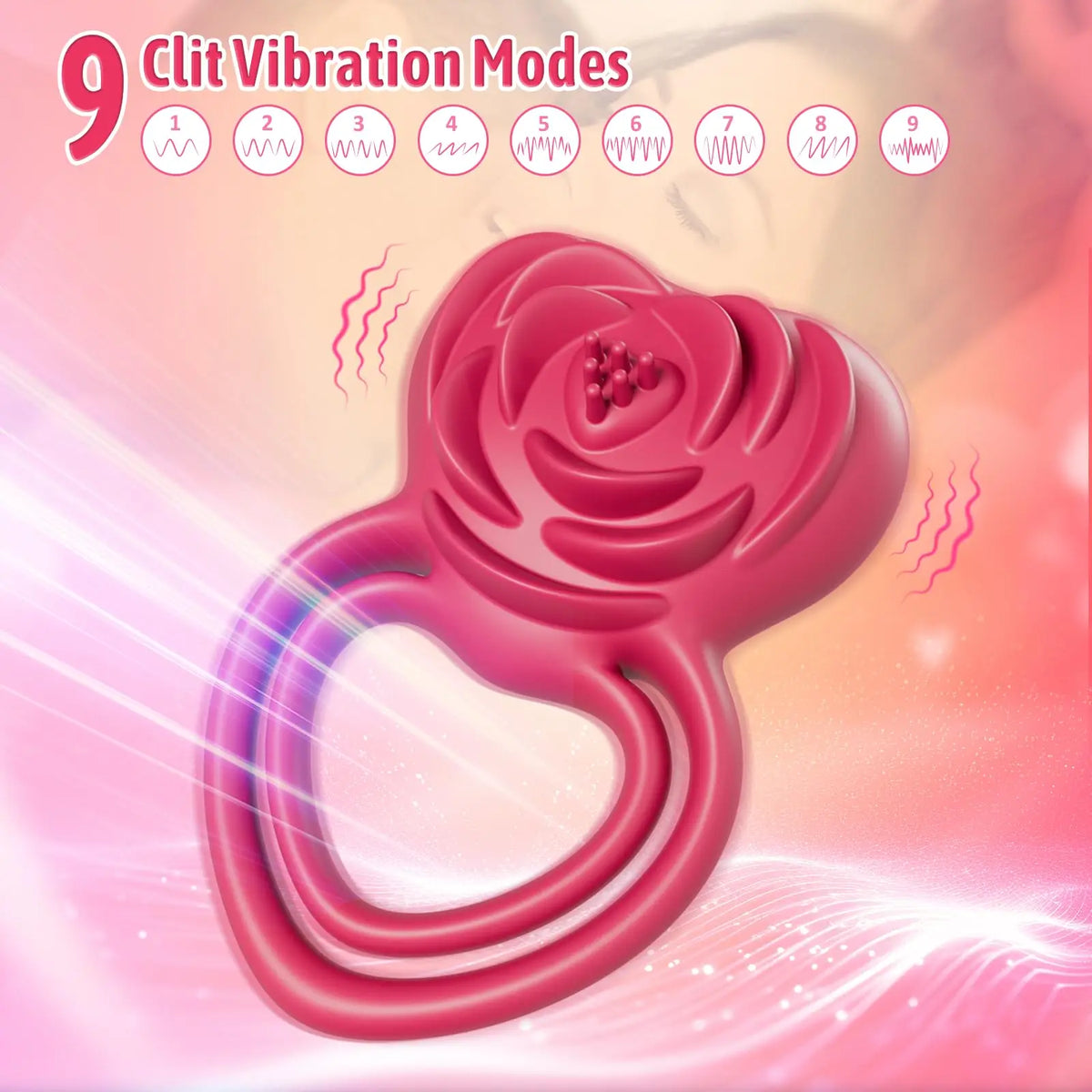 Anillo vibrador potenciador del placer con estimulación de rosa para él y ella