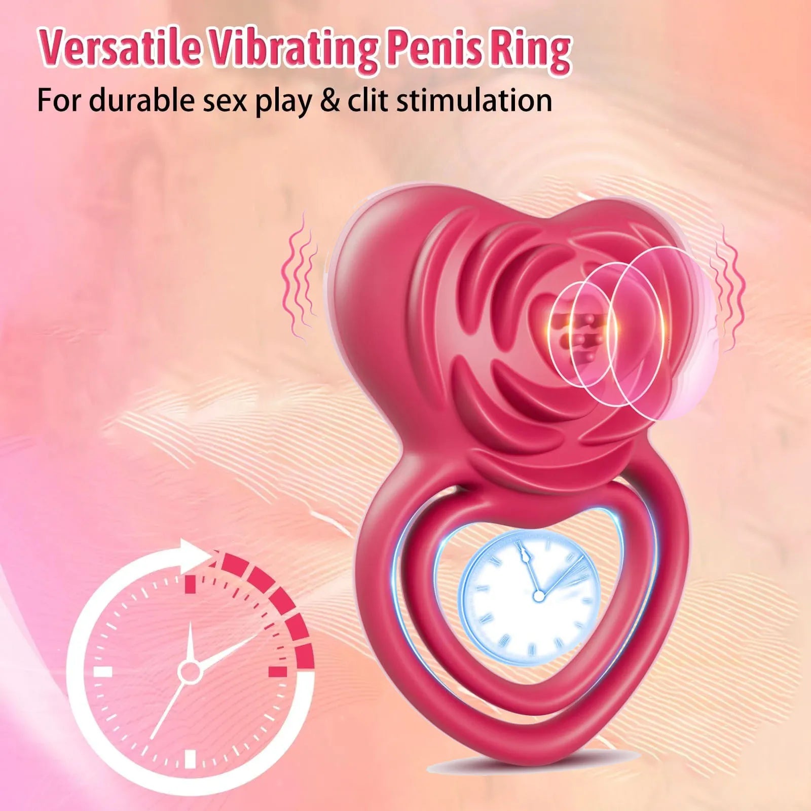 Anillo vibrador potenciador del placer con estimulación de rosa para él y ella