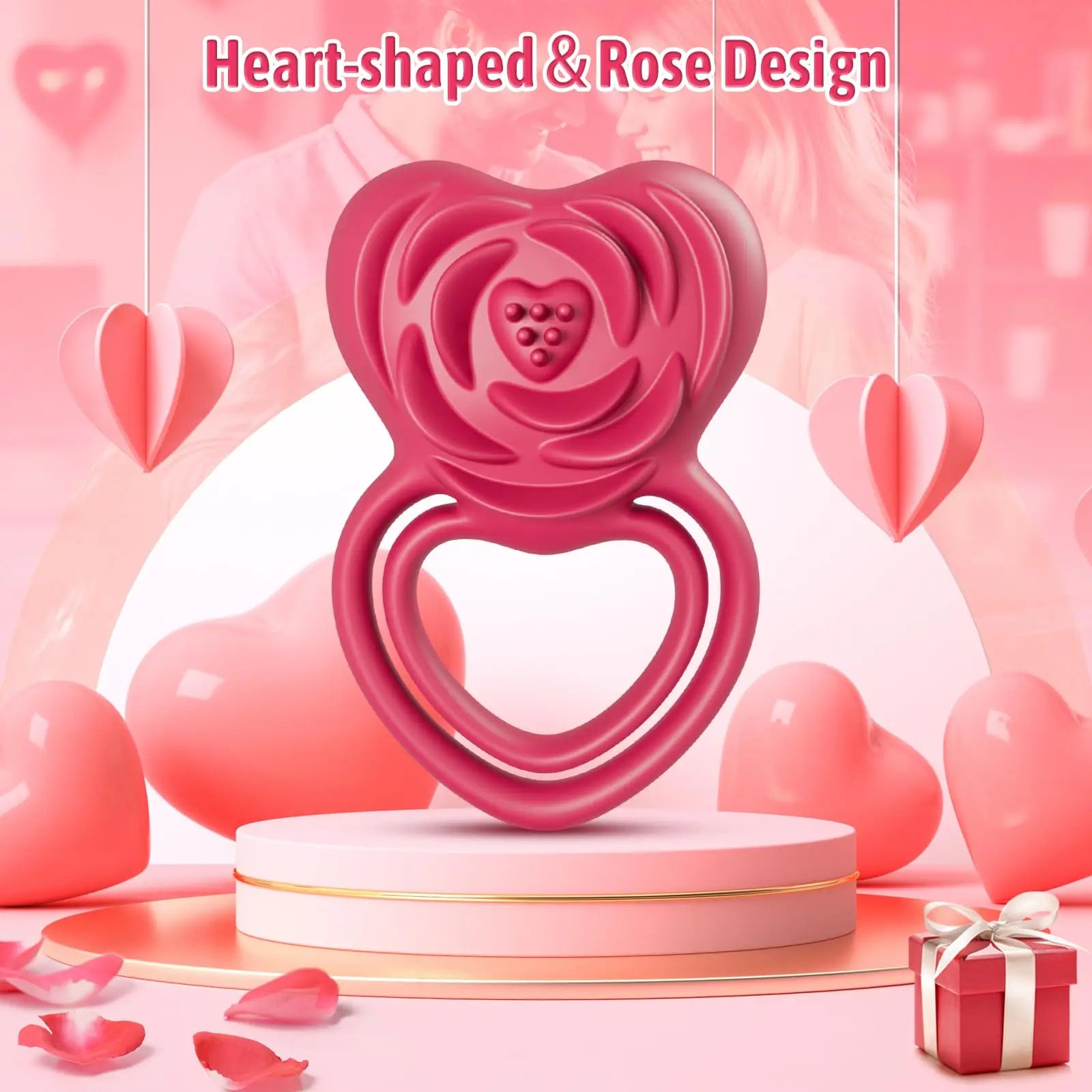 Anillo vibrador potenciador del placer con estimulación de rosa para él y ella