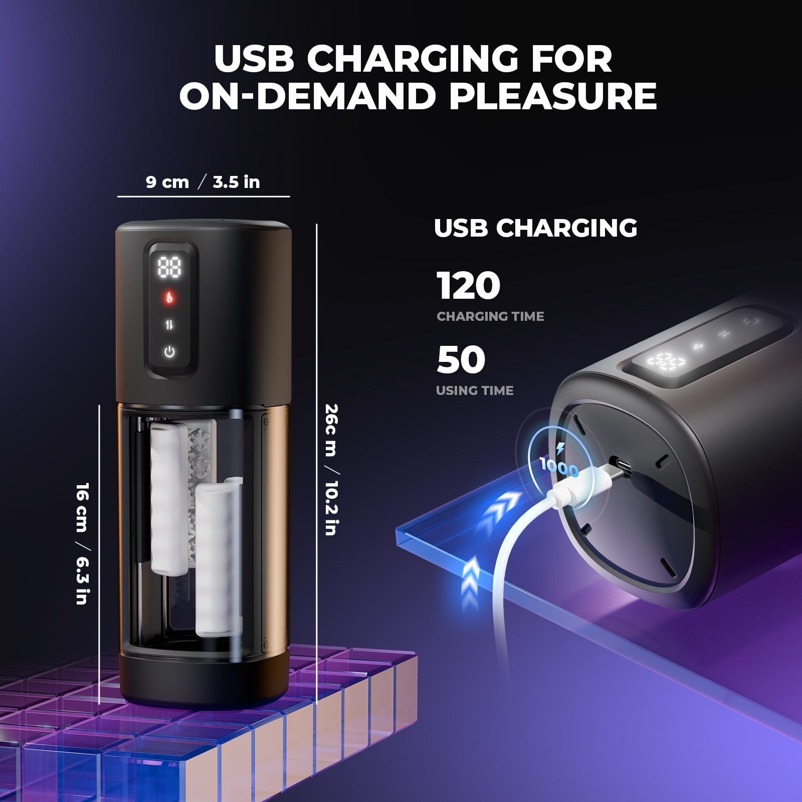 Masturbador masculino automático con 6 intensidades de frotación y 2 niveles de calentamiento