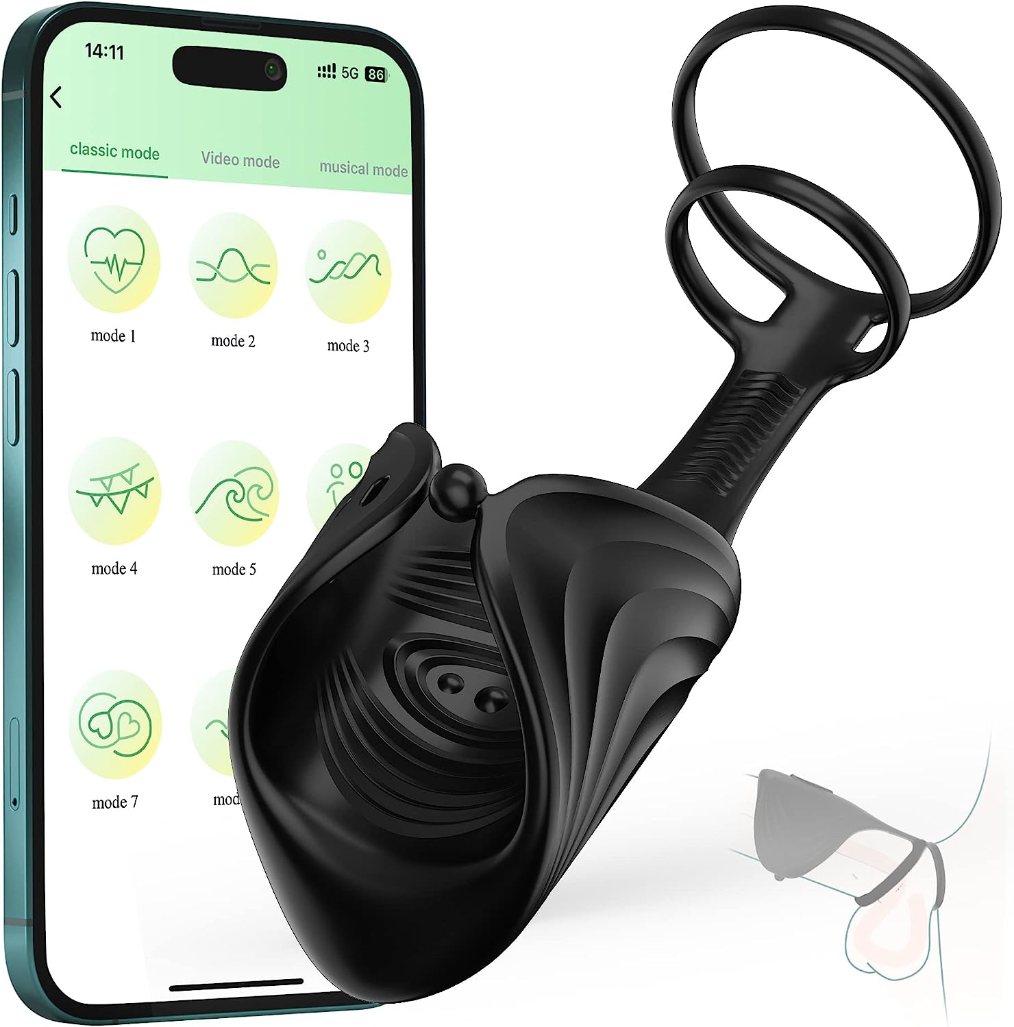 Vibrador vibratorio para pene - Controlado por app y anillo para el pene