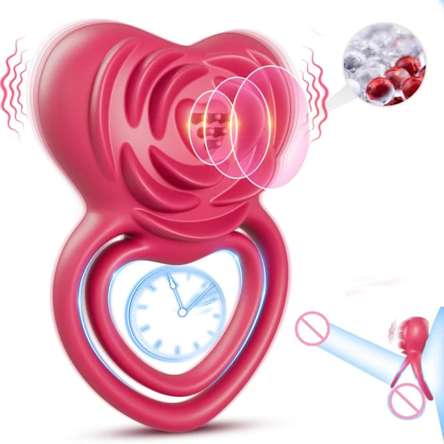 Anillo vibrador potenciador del placer con estimulación de rosa para él y ella