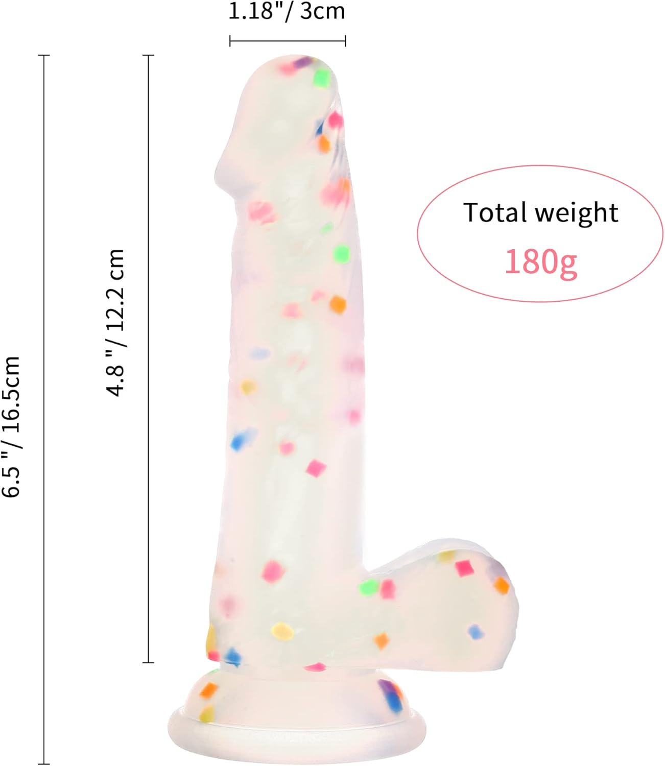 Dildo de silicona con confeti de 6.5 pulgadas con ventosa fuerte