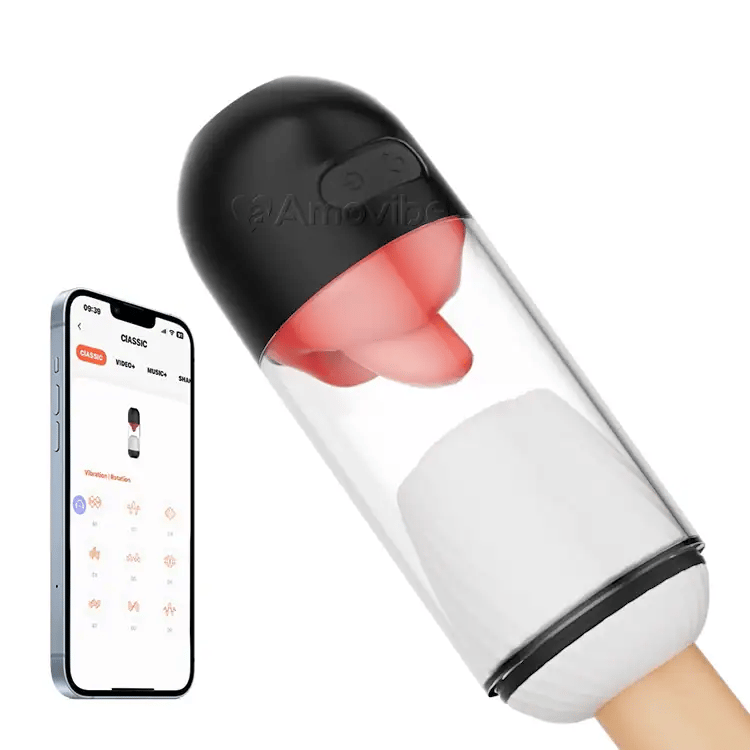 Masturbador masculino controlado por app - Lengua lamiendo y vibración
