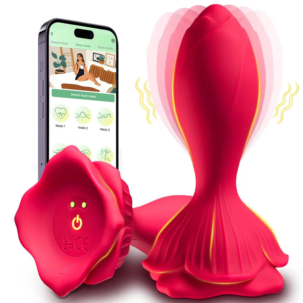 Rose Vibrating Butt Plug - 9 Modos, Control por APP, Resistente al Agua