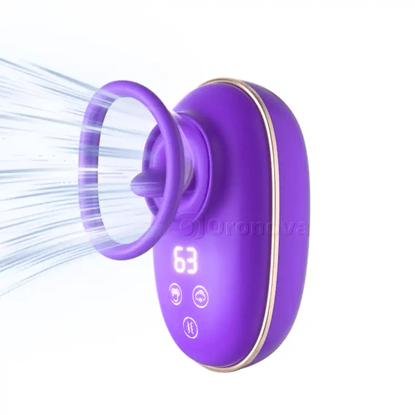 Vibrador succionador clitorial con lengua lamiendo y vibración intensa