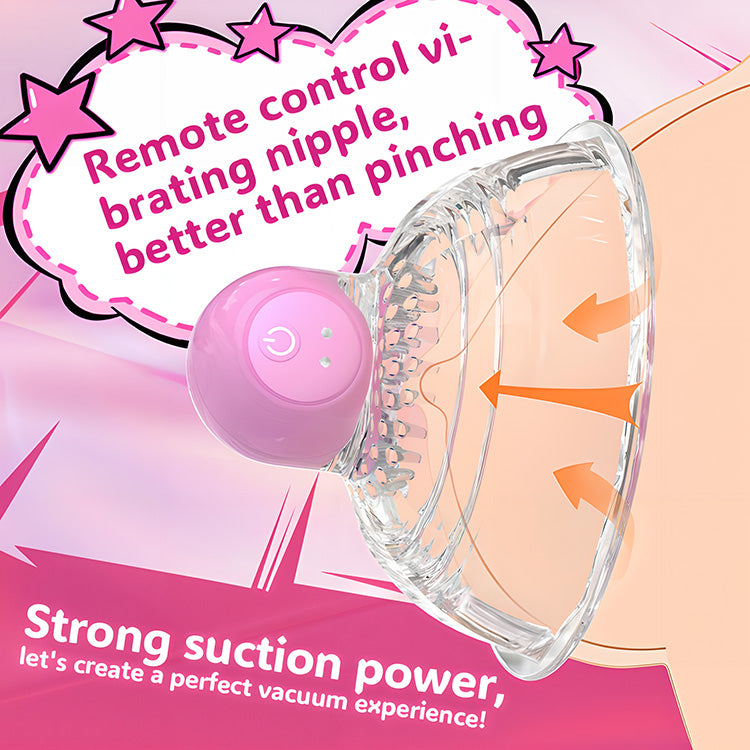 Vibrador de pezón con vacío con 10 modos de vibración y control remoto inalámbrico