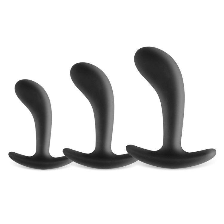 Juego de tapones anales con base acampanada, punta curva de silicona (3 piezas)