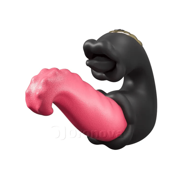 Vibrador Dual Rose con Eje de Empuje y Lengua Lamiendo