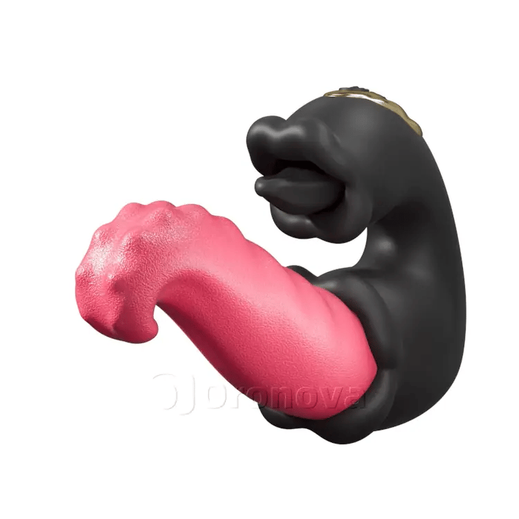 Vibrador Dual Rose con eje de empuje y lengua que lame