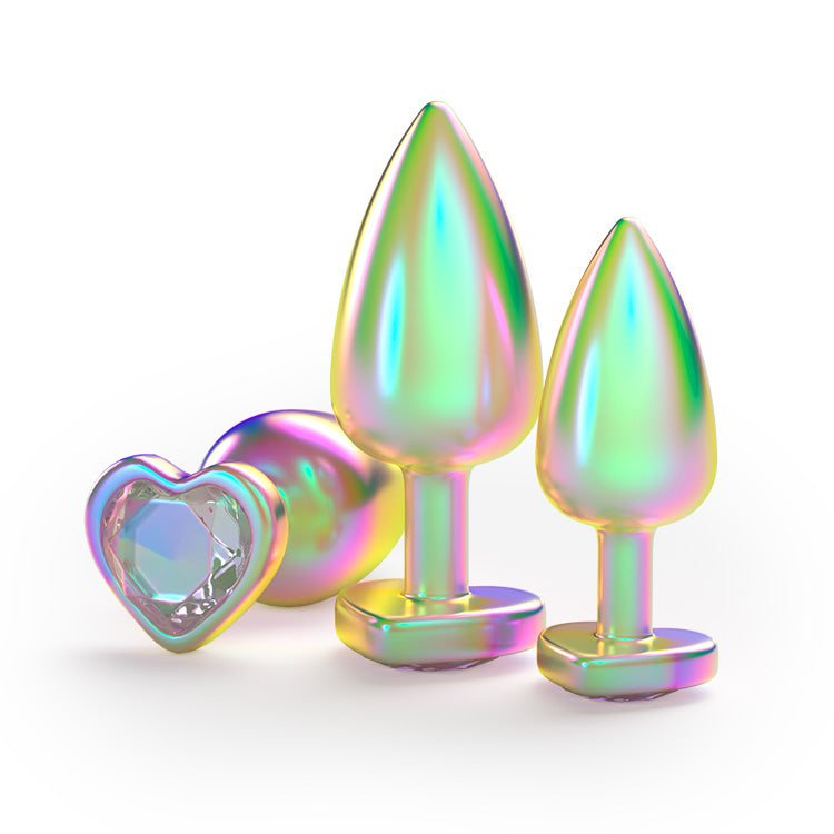 Conjunto de tapones anales metálicos con piedras preciosas arcoíris