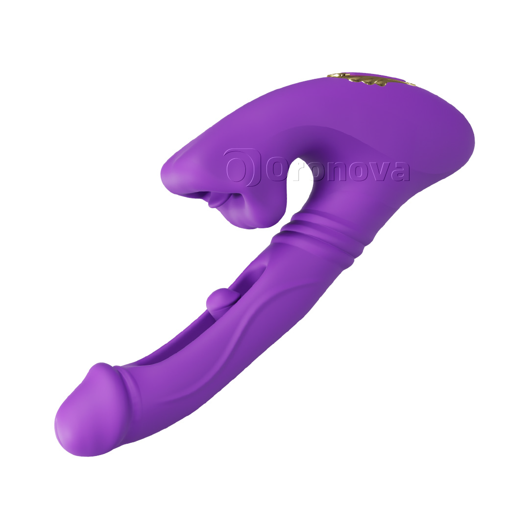 Vibrador de penetración hueco con vibración en la yema de los dedos, vibración en el cabezal y estimulación de los labios mediante mordida