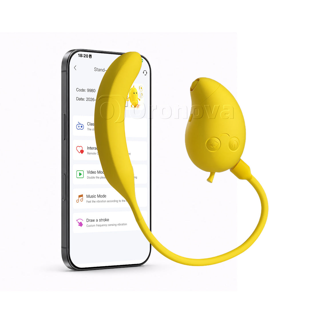 Vibrador Bluetooth de doble estimulación 2 en 1 con succión y golpeteo, sabor mango y plátano