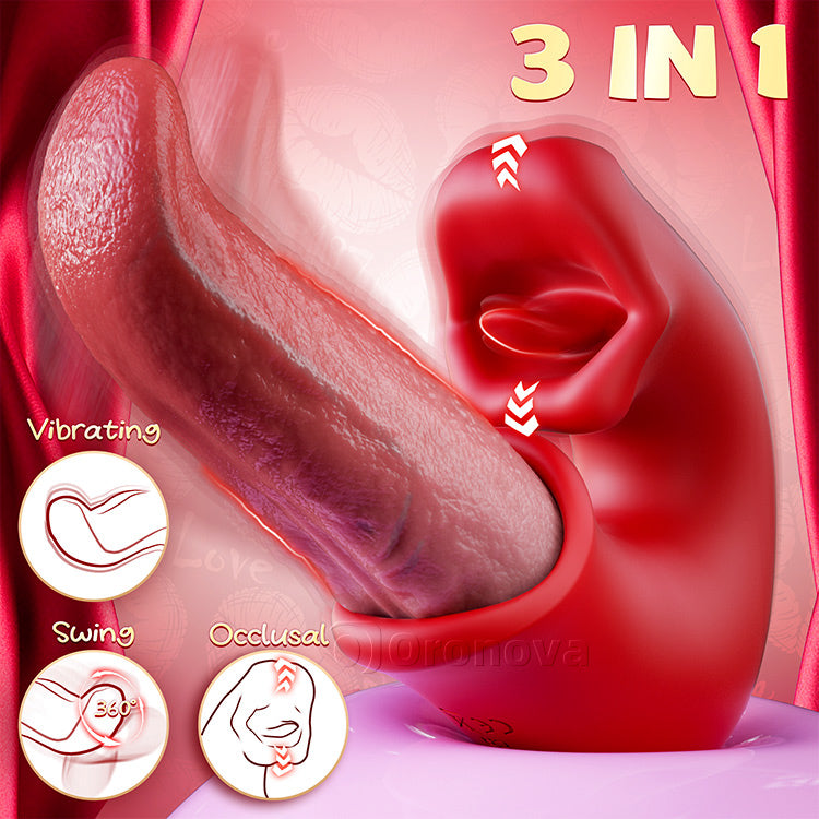 Vibrador Dildo 3 en 1 – Juguete Rosa con Acción para Punto G, Clítoris y Lengua