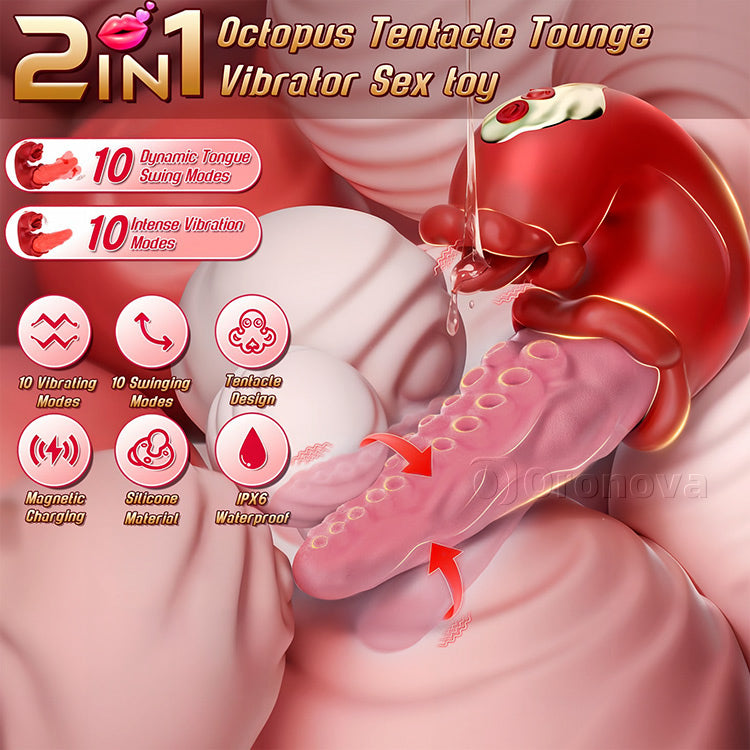 Vibrador de pulpo 2 en 1 con lengua estimulante – 10 modos de vibración