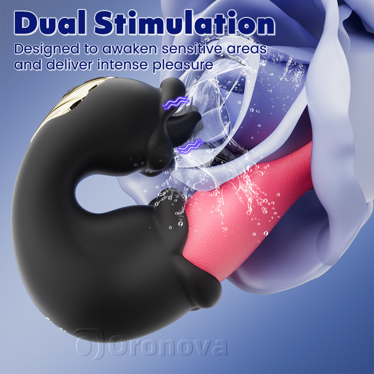 Vibrador Dual Rose con eje de empuje y lengua que lame