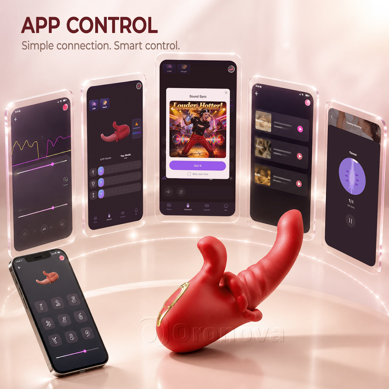 Control total 5 en 1: Calentamiento, rotación, empuje, lamido y vibración. Precisión que se une al confort.