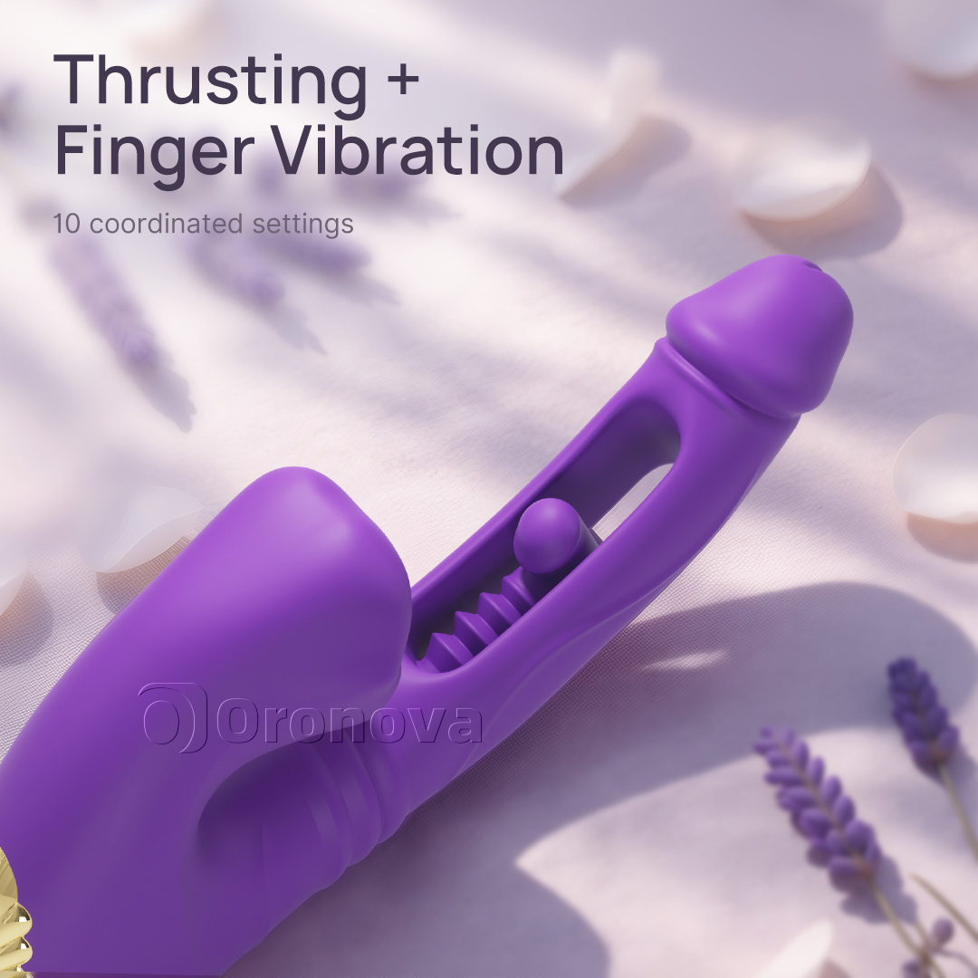 Vibrador de penetración hueco con vibración en la yema de los dedos, vibración en el cabezal y estimulación de los labios mediante mordida