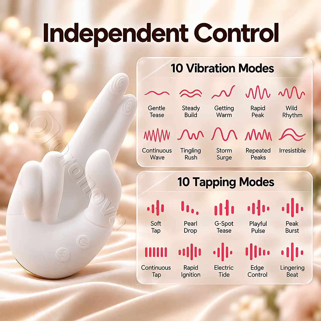 Vibrador con forma de mano - 10 modos de vibración, 10 patrones de golpeteo y estimulación con dos dedos