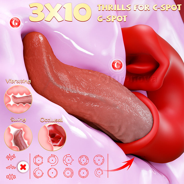 Vibrador Dildo 3 en 1 – Juguete Rosa con Acción para Punto G, Clítoris y Lengua