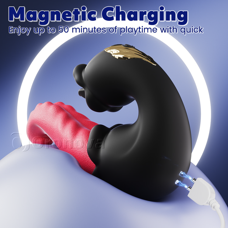 Vibrador Dual Rose con eje de empuje y lengua que lame