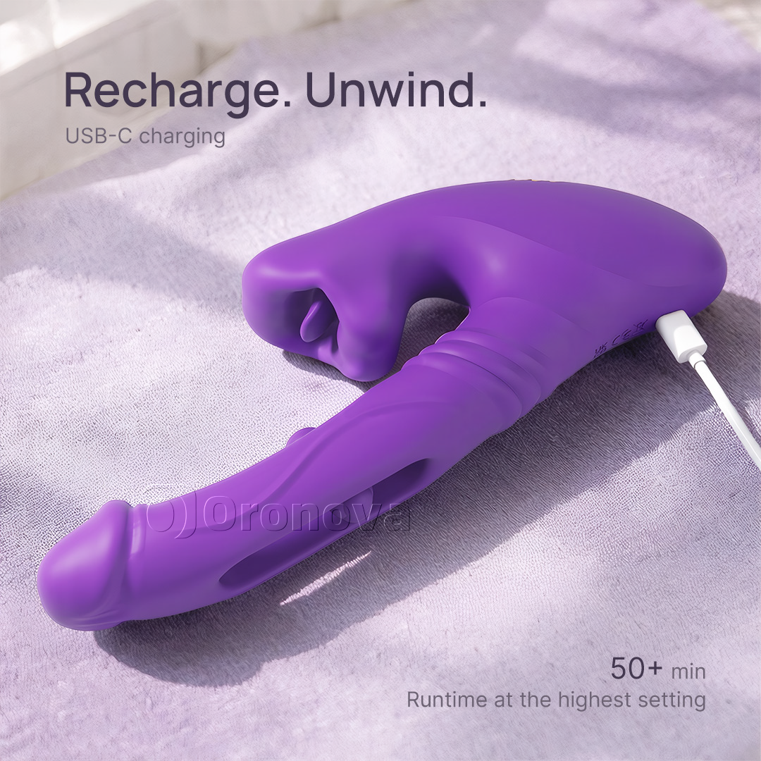 Vibrador de penetración hueco con vibración en la yema de los dedos, vibración en el cabezal y estimulación de los labios mediante mordida