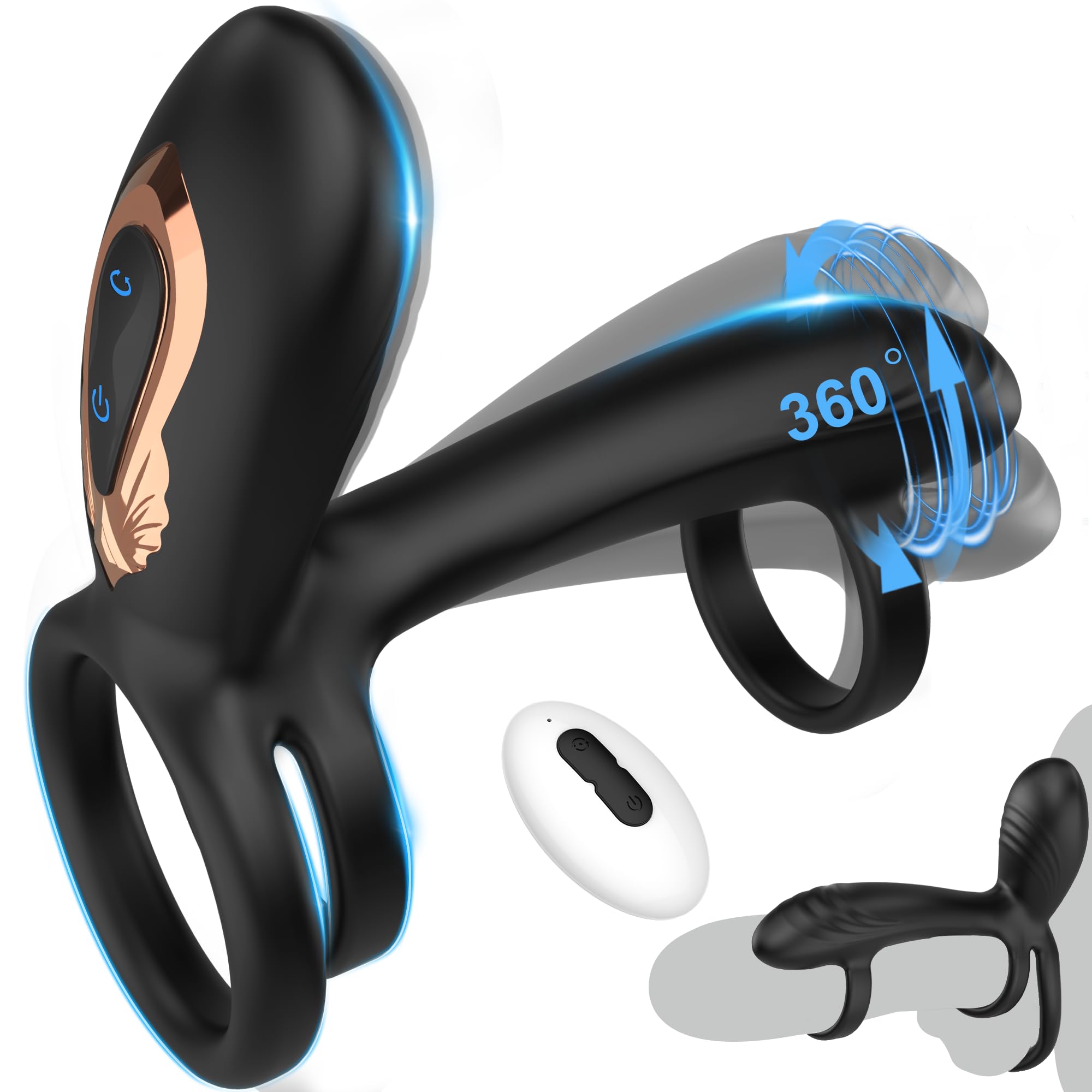 Anillo para el pene con giro de 360° – Estimulación del pene y testículos, 10 modos de vibración