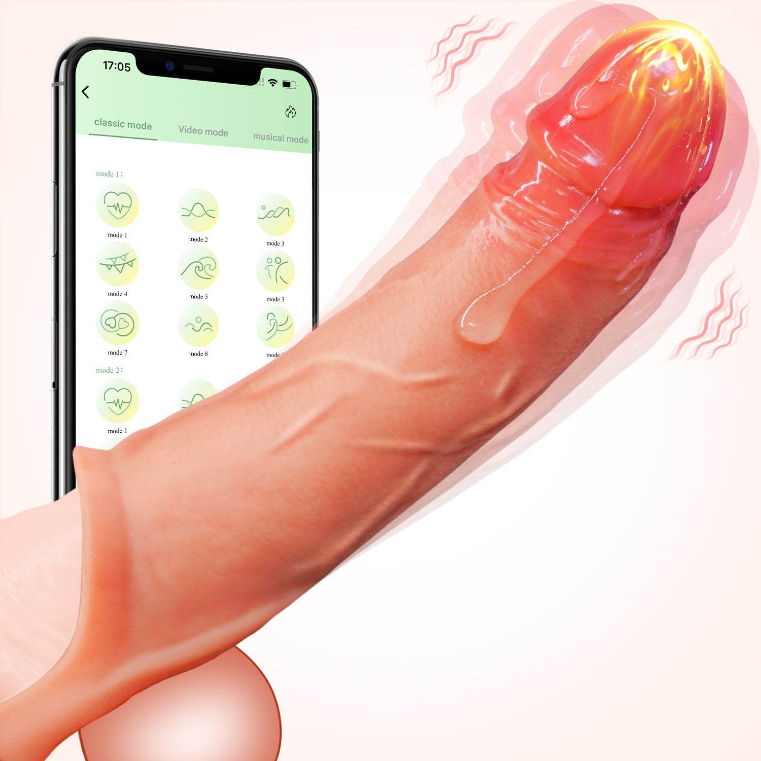 Funda para pene anillo para el pene - Vibrador y controlado por aplicación
