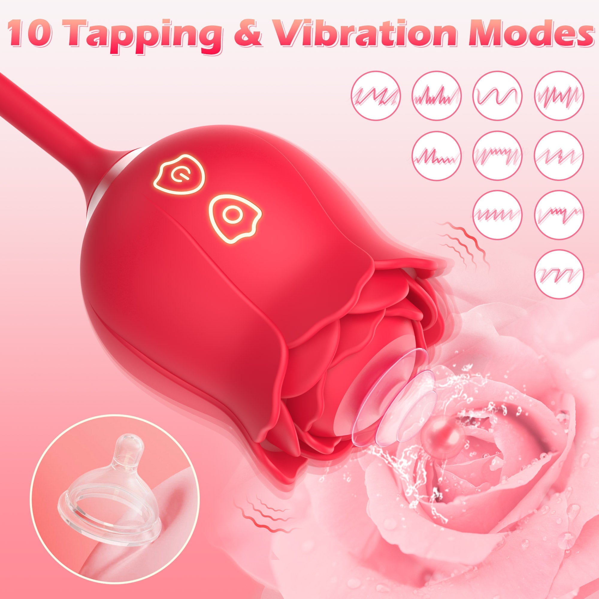 Vibrador de Empuje en Forma de Rosa - Succión y Vibración