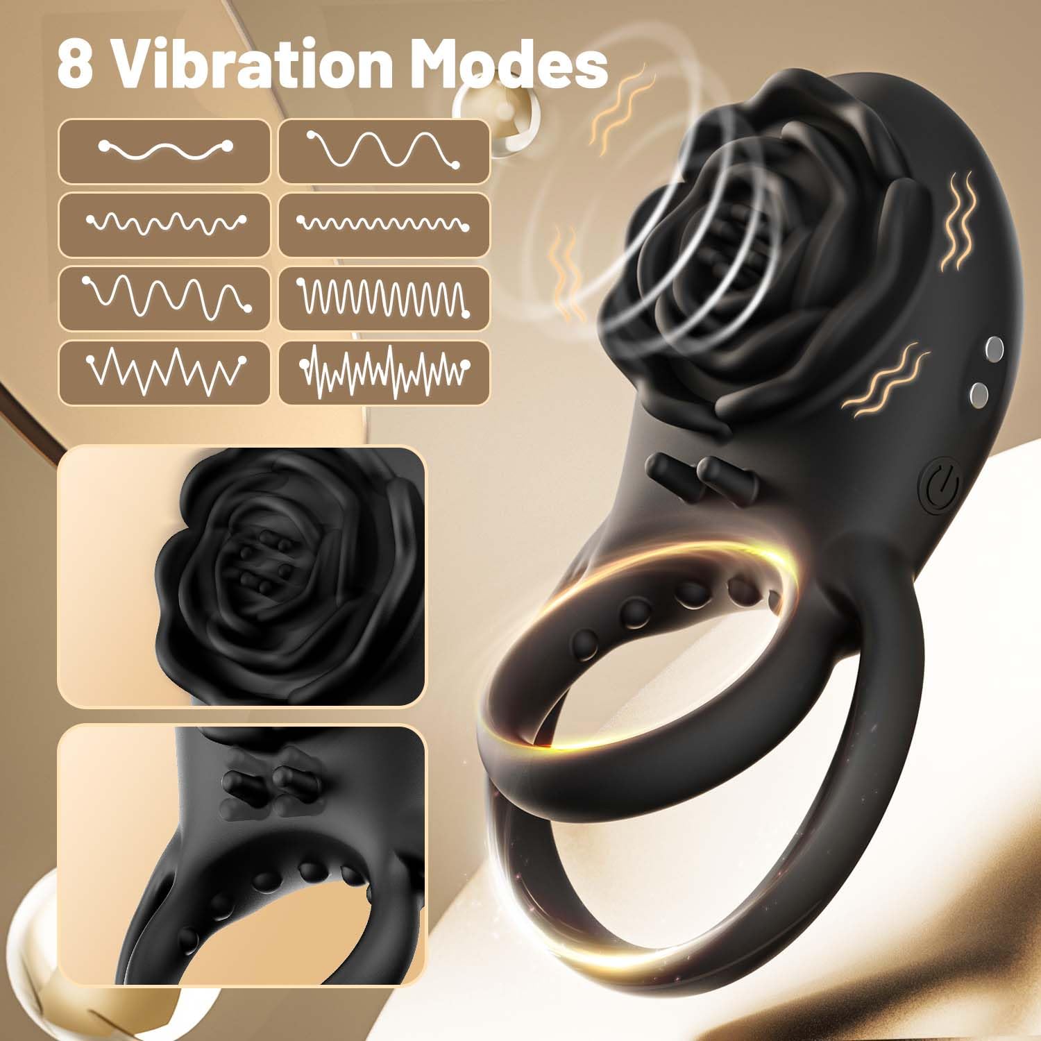 Anillo vibrador para pene Rosa Encantadora con estimulación clitoriana