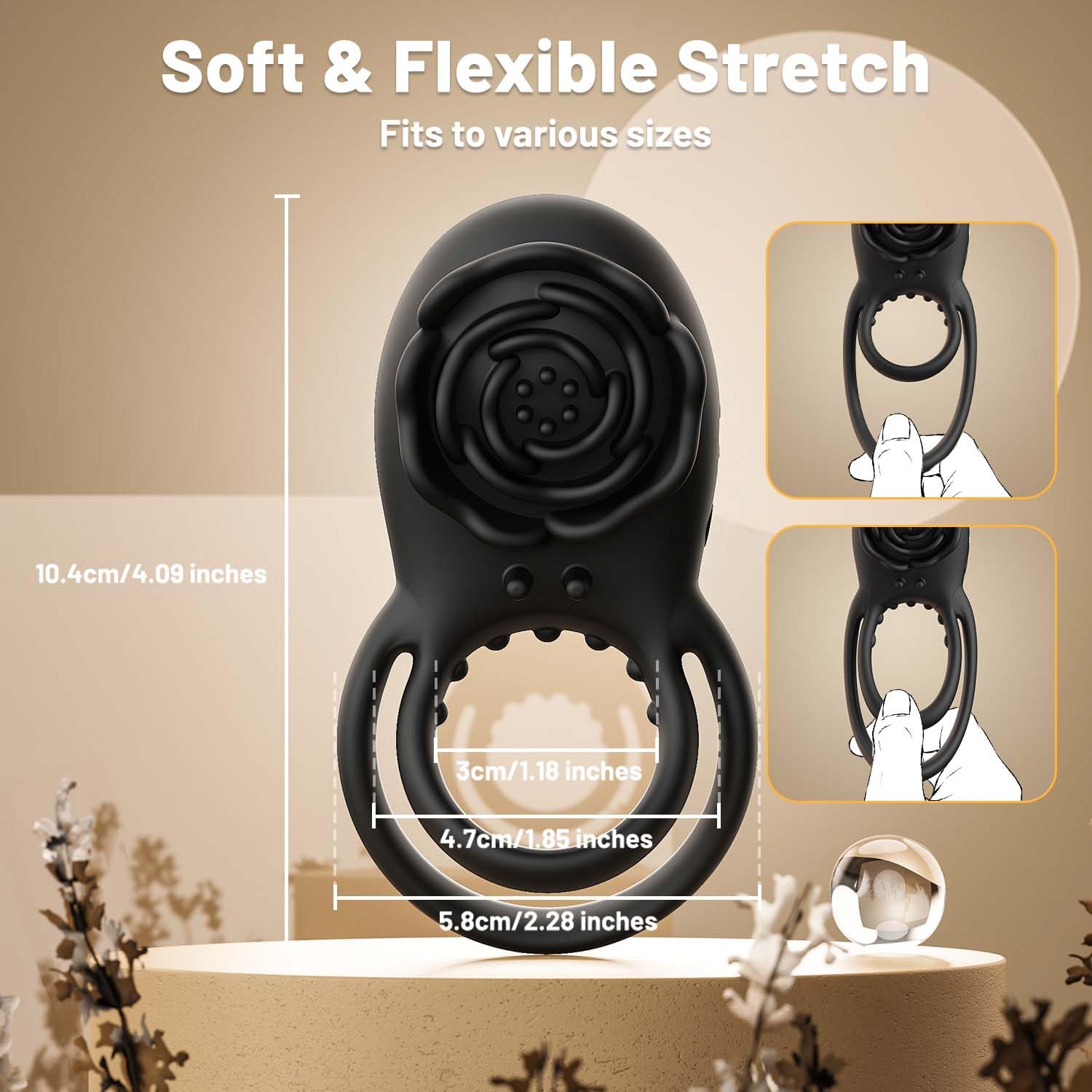 Anillo vibrador para pene Rosa Encantadora con estimulación clitoriana