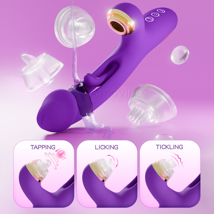 Vibrador Punto G con Aleteo - Mangas de Silicona Intercambiables para Funciones de Golpeteo, Cosquilleo y Lamedura